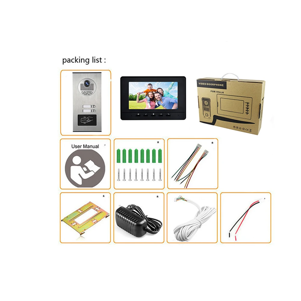 Wired Apartment Video Doorphone TFT-LCD Color Screen Dual-Way Intercom ,Monitor ,Unlock With Night Vision Camera