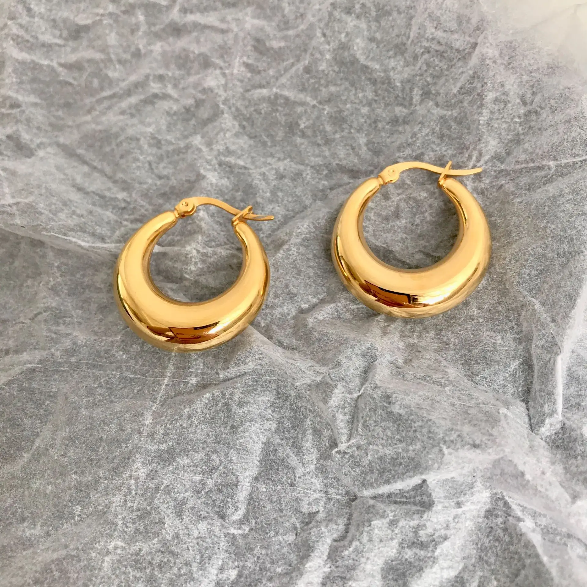 Small Steel Material Gold Plated Circle Hoop Earrings