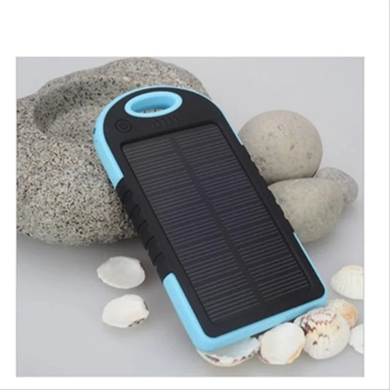 5000mAh portable waterproof solar charger dual USB external battery powerbank with LED