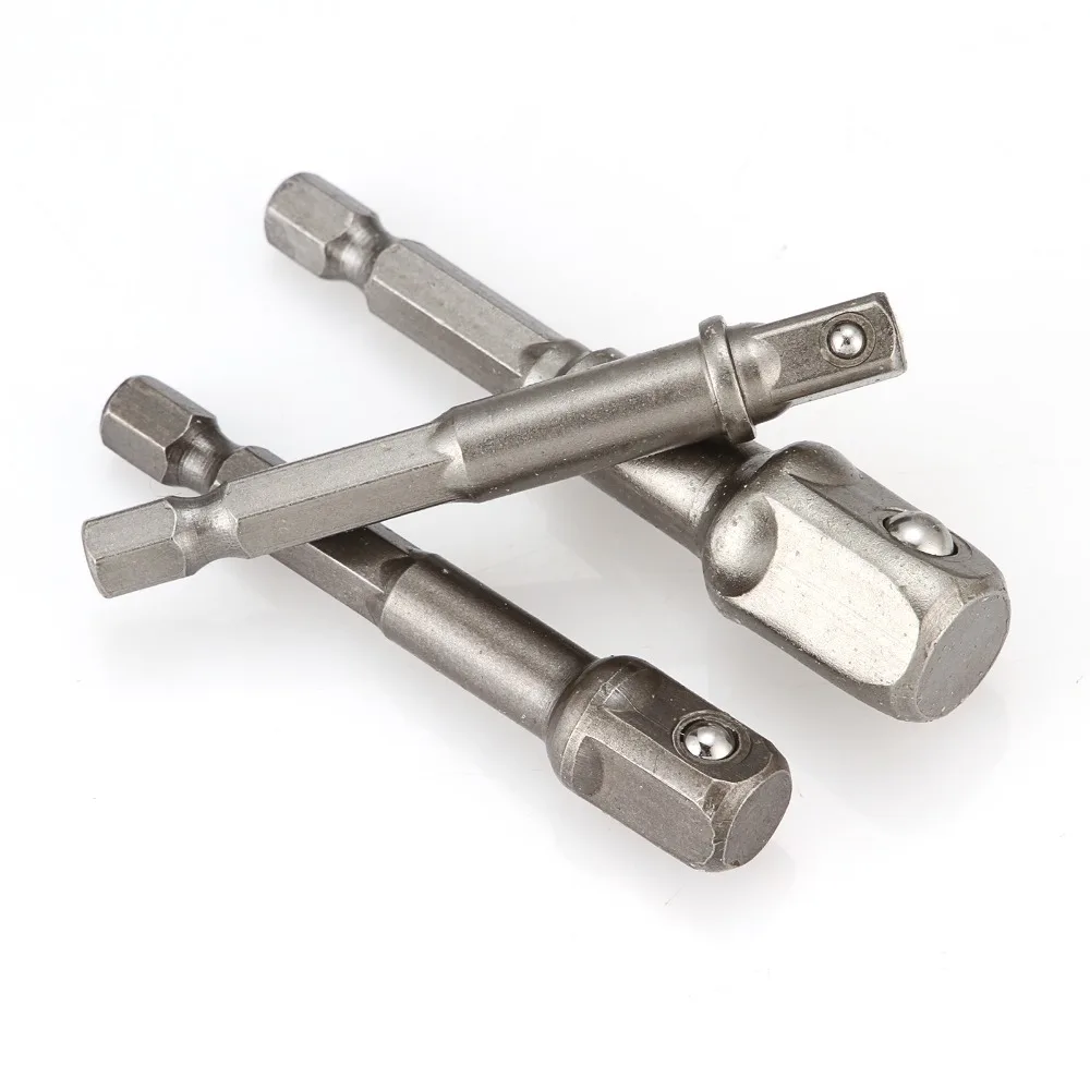3PC Power Tool Accessories Hex Shank Sand Blasted Square Nut Driver 1/4' 3/8' 1/2' Square Nut Driver Extension Socket Adapter