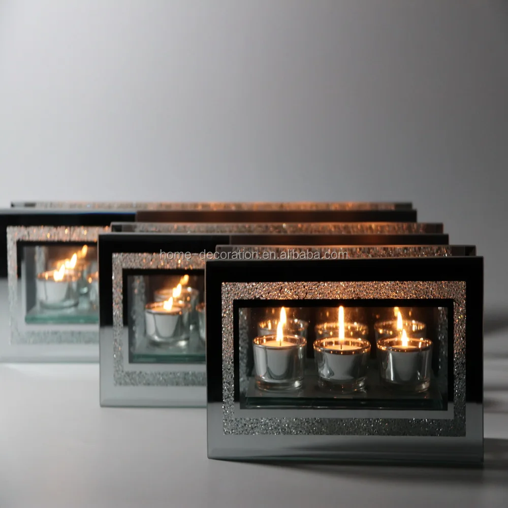 mirror candle holder with beads for wedding decoration
