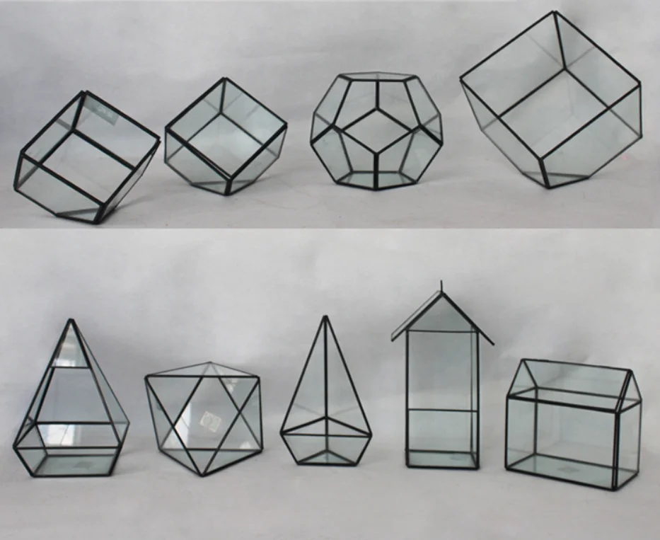 Геометрический стеклянный террариум, фонарь, суккулент, папоротник, мох, цветочный горшок