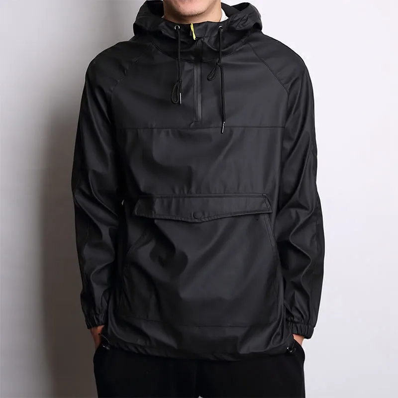 Sudadera de PU a la cadera para hombre, chaqueta