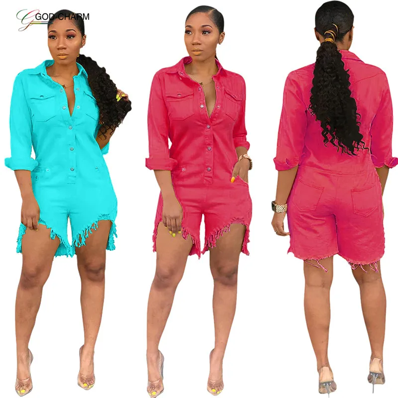 *GC-86970903  2020 new arrivals Wholesale African in-stock women jumpsuits and rompers sexy jumpsuit shorts denim jeans  romper