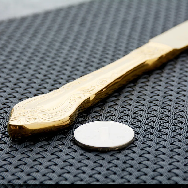 Wholesale wedding tableware stainless steel metal kings palace luxury golden cutlery with carving knife and fork set