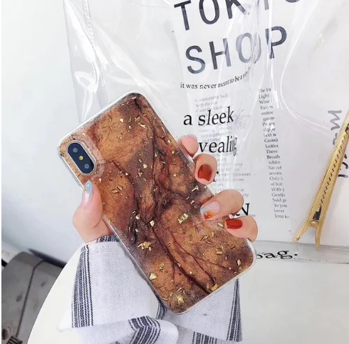 Simple Gold Foil Bling Marble Case For iPhone X XS Max XR Phone Case Soft TPU Cover For iPhone 7 8 6 6s Plus Glitter Case