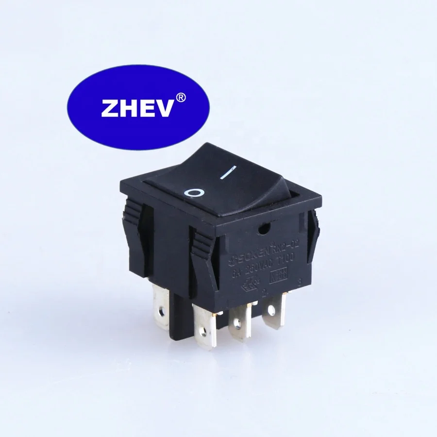 2P2T KCD2 Full Black 6 Pin Double Pole Double Throw Rocker Switch With 10A