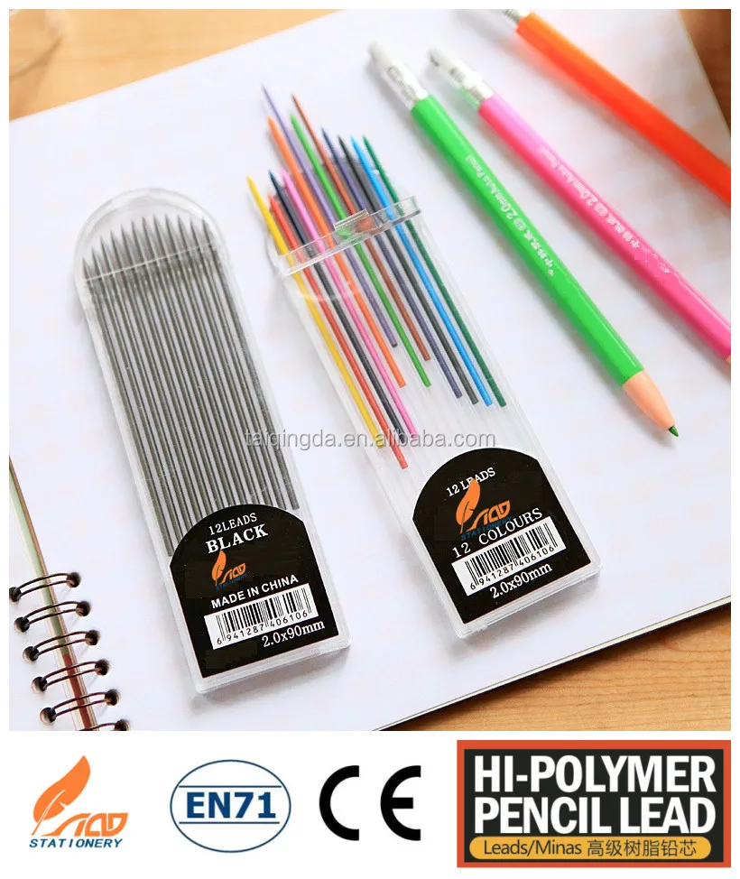 Manufacturer supply 12 color 2.0mm pencil leads in stationery set for kids