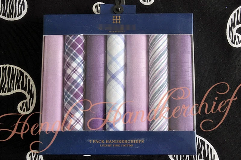100% cotton men blue gray purple red handkerchief gift box