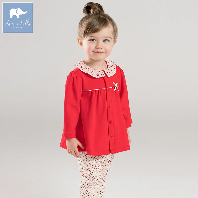 DB7365 dave bella spring baby girls clothing sets kids red suit children toddler outfits infant high quality clothes