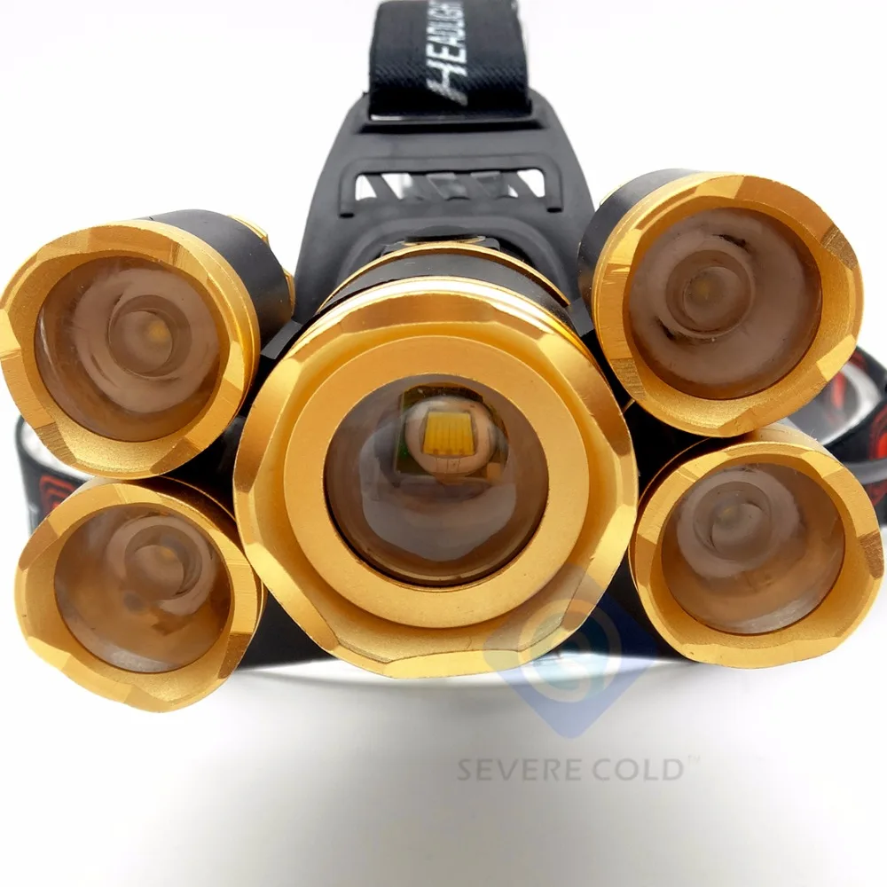 LED Headlight USB Rechargeable 5 LED Zoomable Headlight 1* XML-T6 + 4* XPE Hunting Lamp Fishing Zoom Headlamp