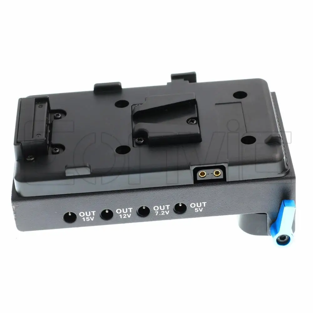 V-Lock 5 Way Output Power Supply Adapter D-tap DC Battery Plate Splitter V Mount with 15mm Rod