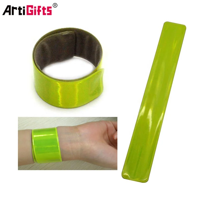Cheap rubber pvc reflector slapbands reflective slap band wide slap bracelet