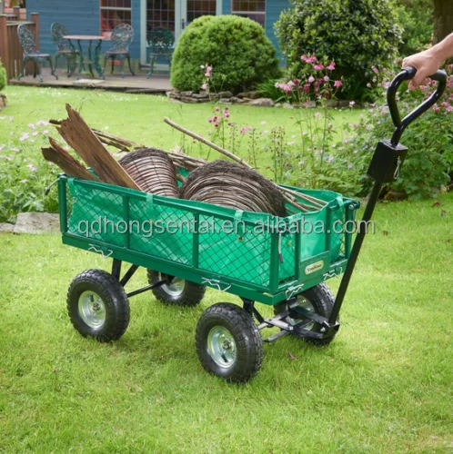 4 Wheel All-terrain Cargo Metal Wagon Hand Push Cart