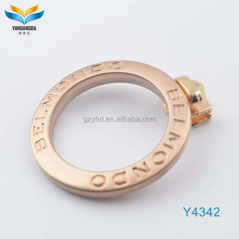 high quality shiny gold color customized engrave logo oval handbag metal spring o ring for handbags fittings/webbing