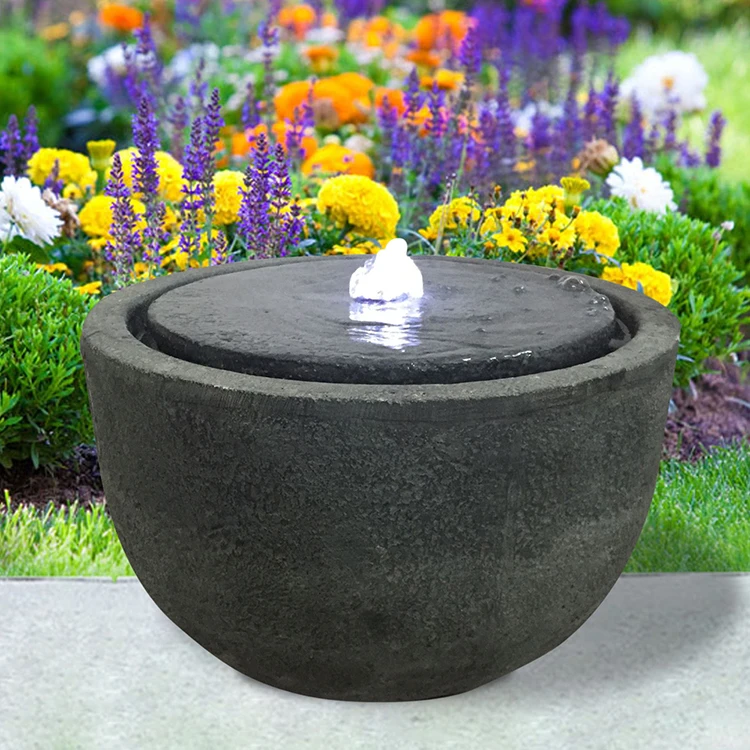 Simple bowl garden stone looks lighting water fountain for outdoor use