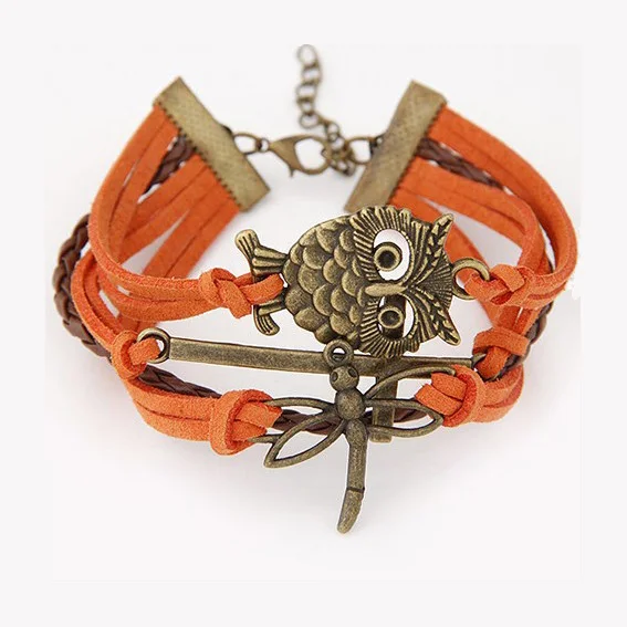 Hot Friendship Hand Multilayer Braided Bracelet, Customized Words,Owl, Dragonfly Heart Cross Bracelet