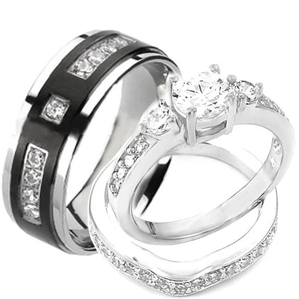 His & Hers 3 Pieces Engagement Wedding Rings Set