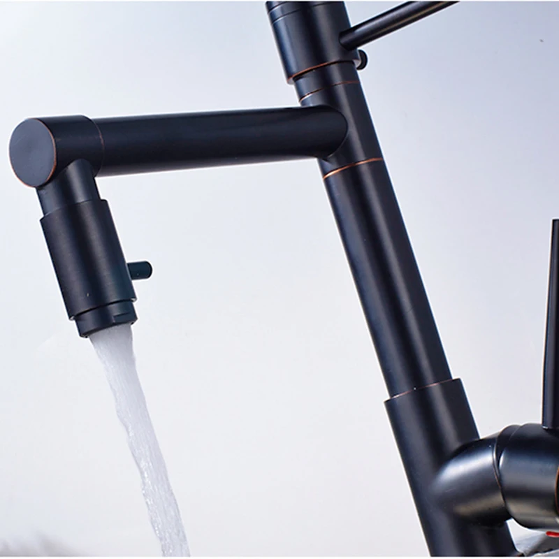 ORB  Dual Spout Spring Kitchen Sink Faucet LED Light Hot Cold Kitchen Mixer Taps 360 Degree Rotate Spout Kitchen Faucet Mixer