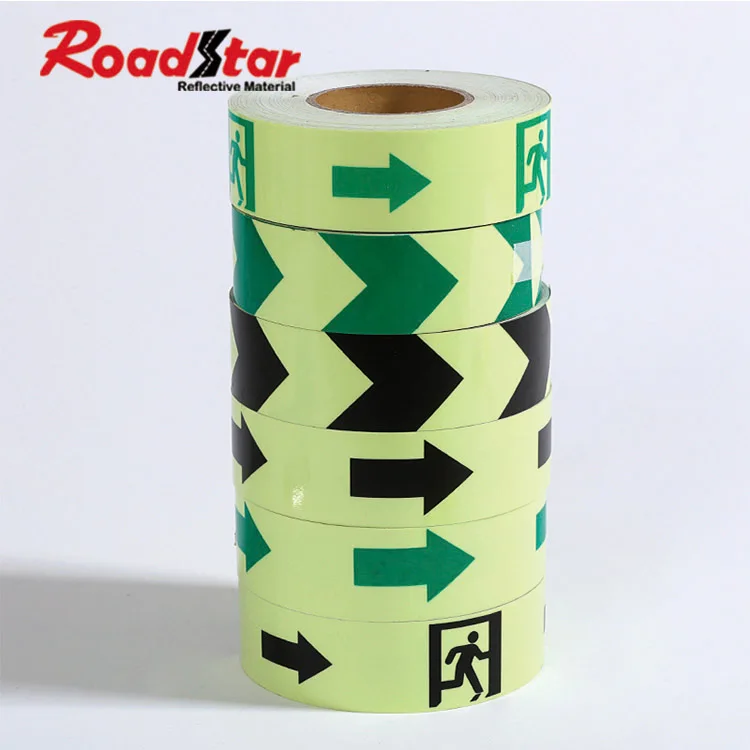 wholesale 5 cm arrow printing glow in the dark fluorescent PVC sticker for exit sign