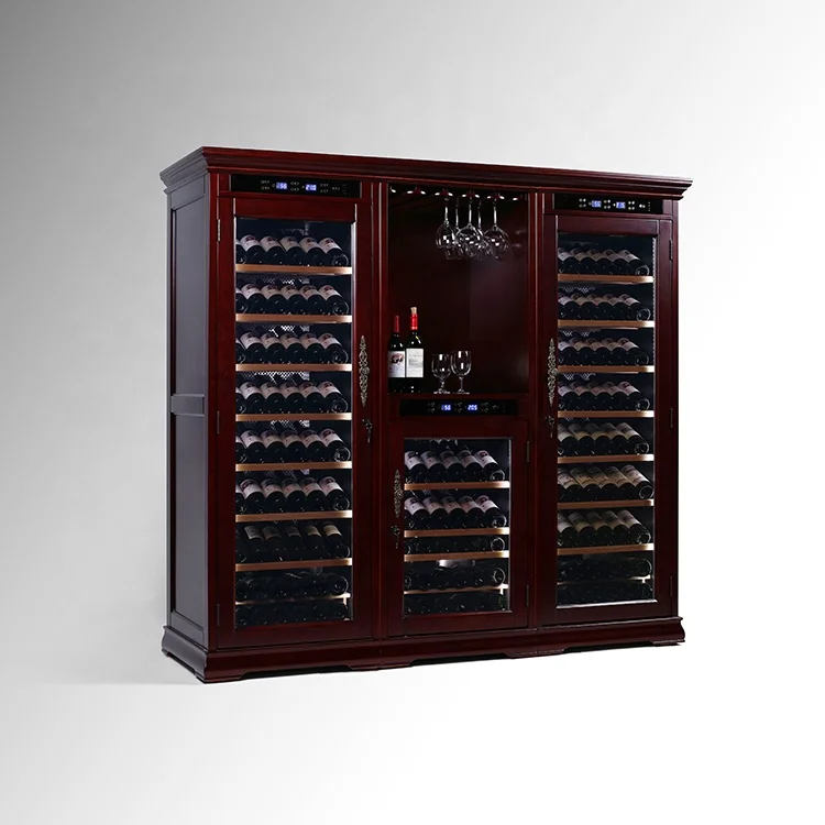 
Giant Triple Temperature Zone Oak Wood Wine Cellar Refrigerator Storage Cooler Home Bar Furniture 300 Bottle Display Rack Fridge 