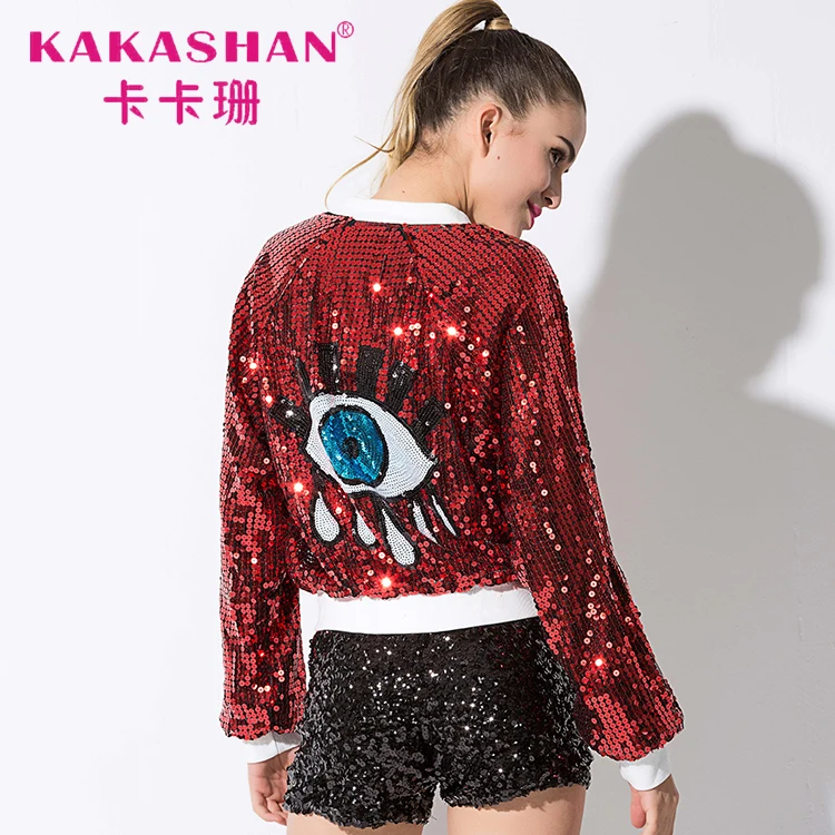Hip Hop Dance Costumes Girls Dance Wear Sequin Jacket