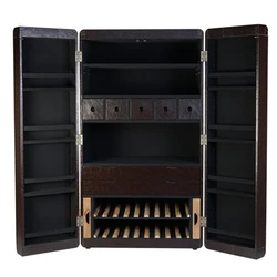 Wholesale retro vintage luxury office living room PU whisky wine drink storage cabinet