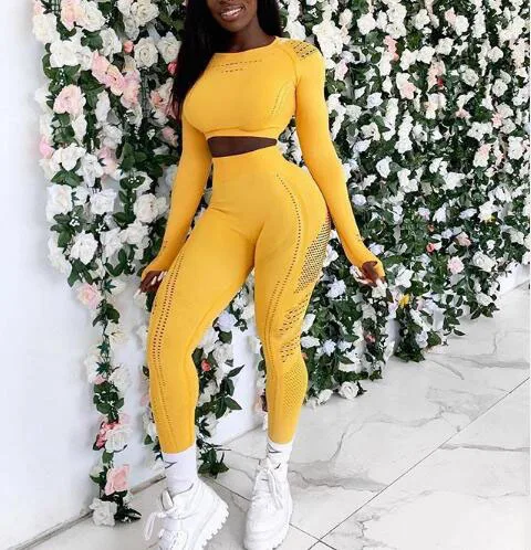 В виде пасти акулы ярких цветов для занятий йогой Бесшовные Йога Спортивный комплект для тренажерного зала, Леггинсы тренировки Ropa ejercicio комплект ювелирных изделий для женщин