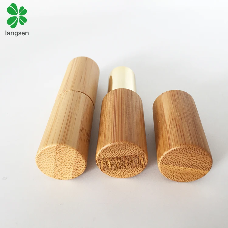 Hot sell empty bamboo lipstick tube container, wooden bamboo material lip balm tubes containers