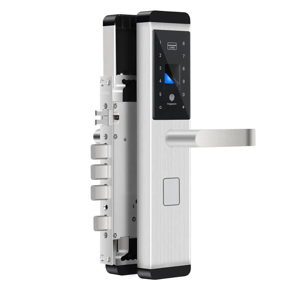 Factory Wholesale Smart Home Safety Cards Keys Password Door Locks Handle Stainless Steel Aluminium Fingerprint Door Lock Set
