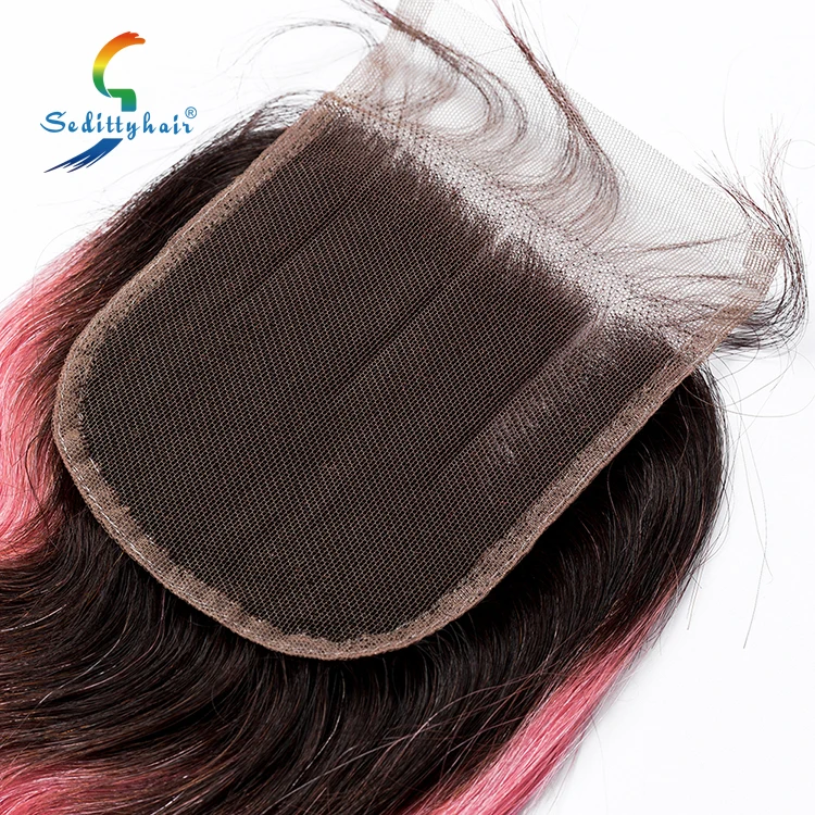 Wholesale Virgin Human Hair Body Wave 4*4 Top lace Closure Color 1b/pink