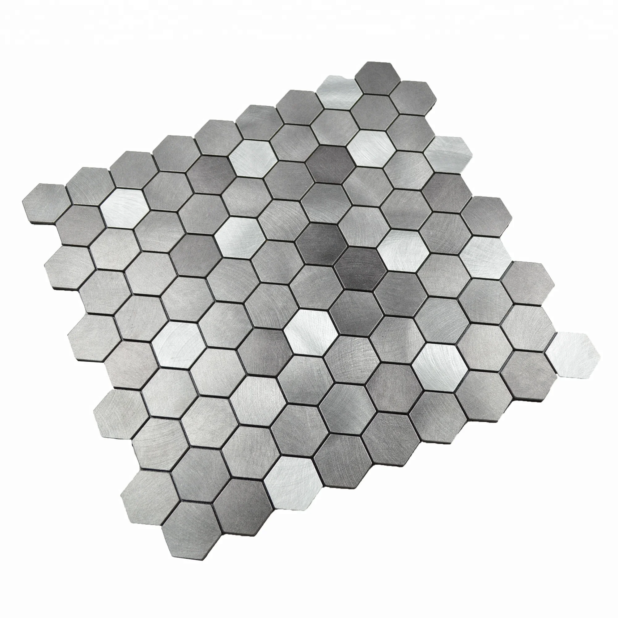 Ready to ship hexagon self adhesive aluminium mosaic wall tile in gray