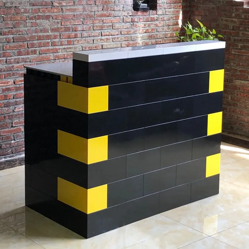 Custom Size Module blocks Reception Desk l shape counter hotel /school used standing white/black modern office reception desk
