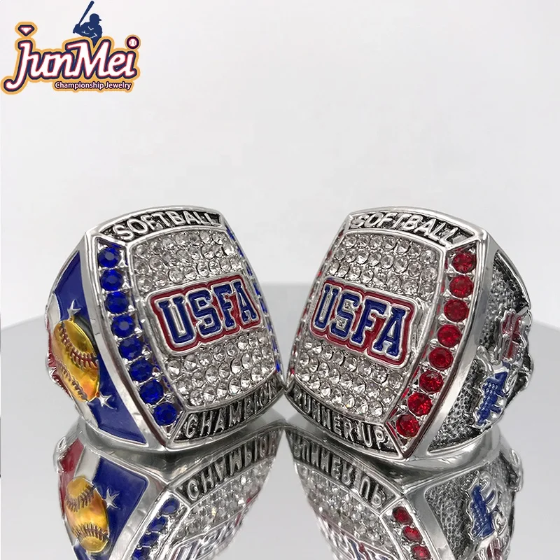high quality cheap custom your own logo and text usssa texas state softball champion and runner up championship rings for youth