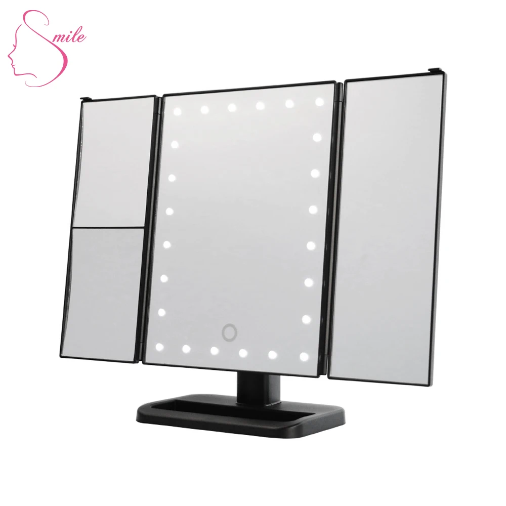Зеркало для макияжа тройного сложения с подсветкой и 24 светодиодными лампами сенсорный экран зеркало увеличением 2x 3x