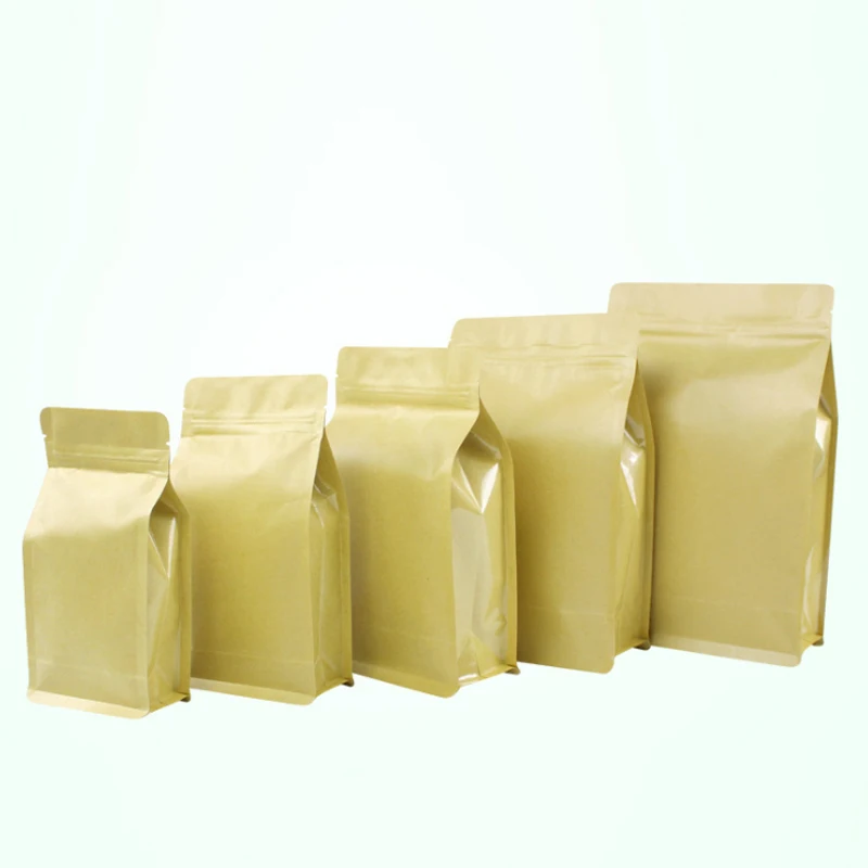 POLYSMARTS Side Sealing Foil Lined Brown Kraft Paper Flat Bottom Coffee Bean Bag With Zip Lock@