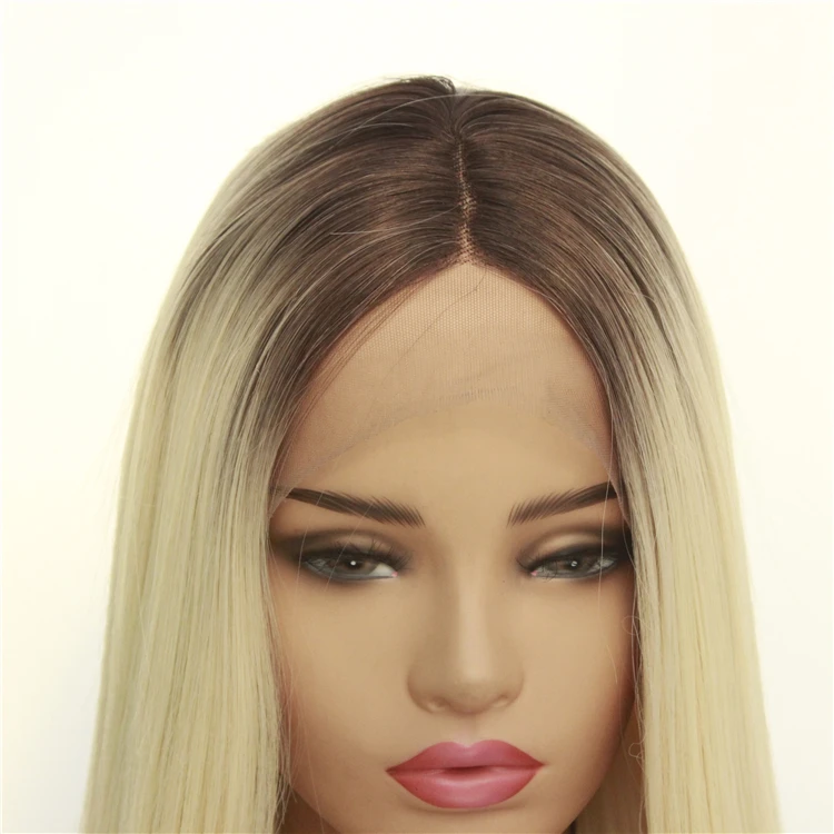 Silky Straight Brown to Blonde 2T Ombre Synthetic Lace Front Wig for Women