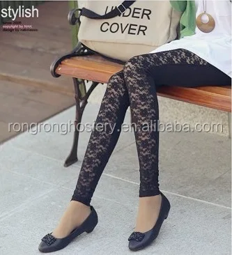 OEM High Quality Imitation Faux Leather leggings Rose Lace Leggings for sexy women