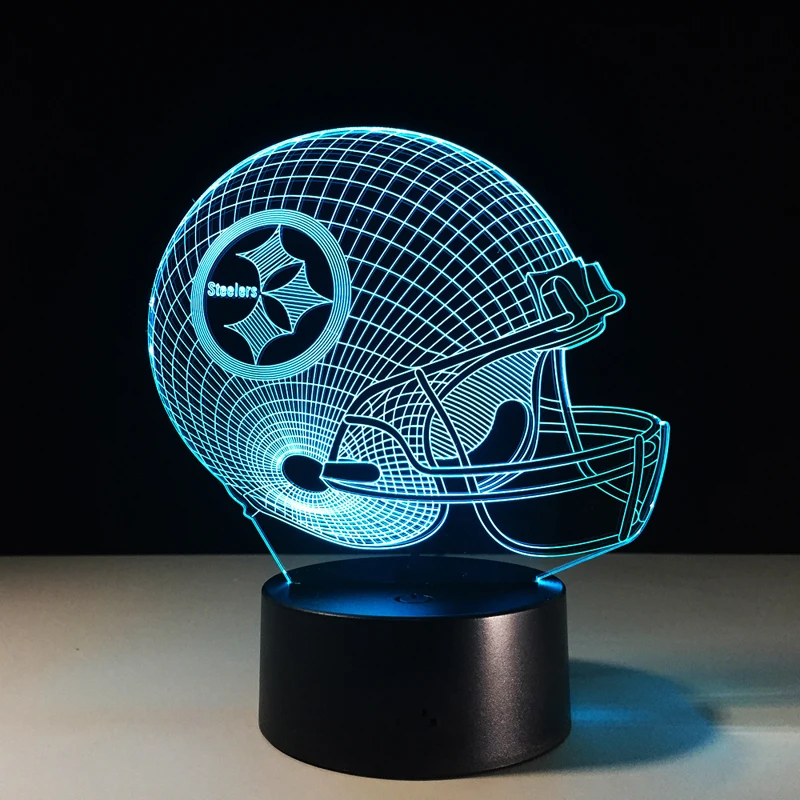7 Colors Change 3D LED Night Light NFL Team Pittsburgh Steelers Football Helmet Touch Sensor USB Table Lamp Home Decor Kids Gift