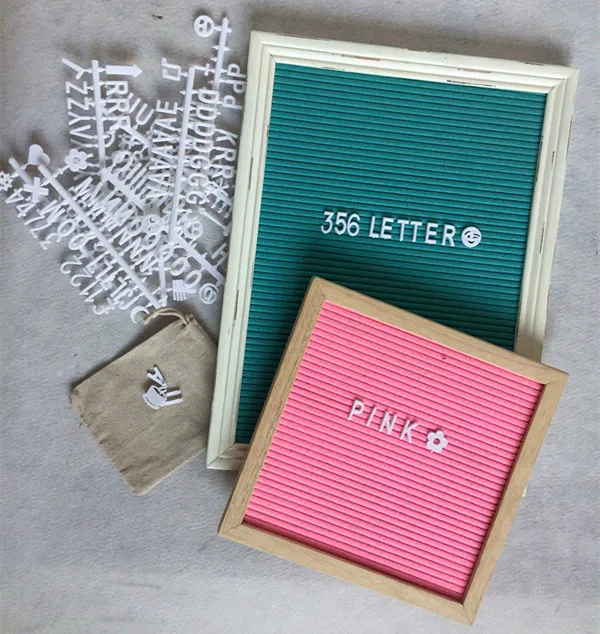 Double Sided Changeable felt letter board 10x10 inches , Black/Gray , 356 Characters, Wooden Stand, Bag