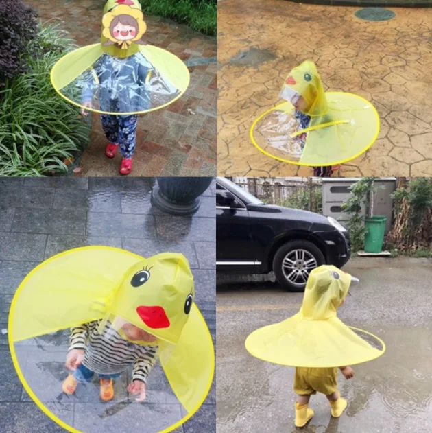 Hand free customized logo   children UFO umbrella hat raincoat