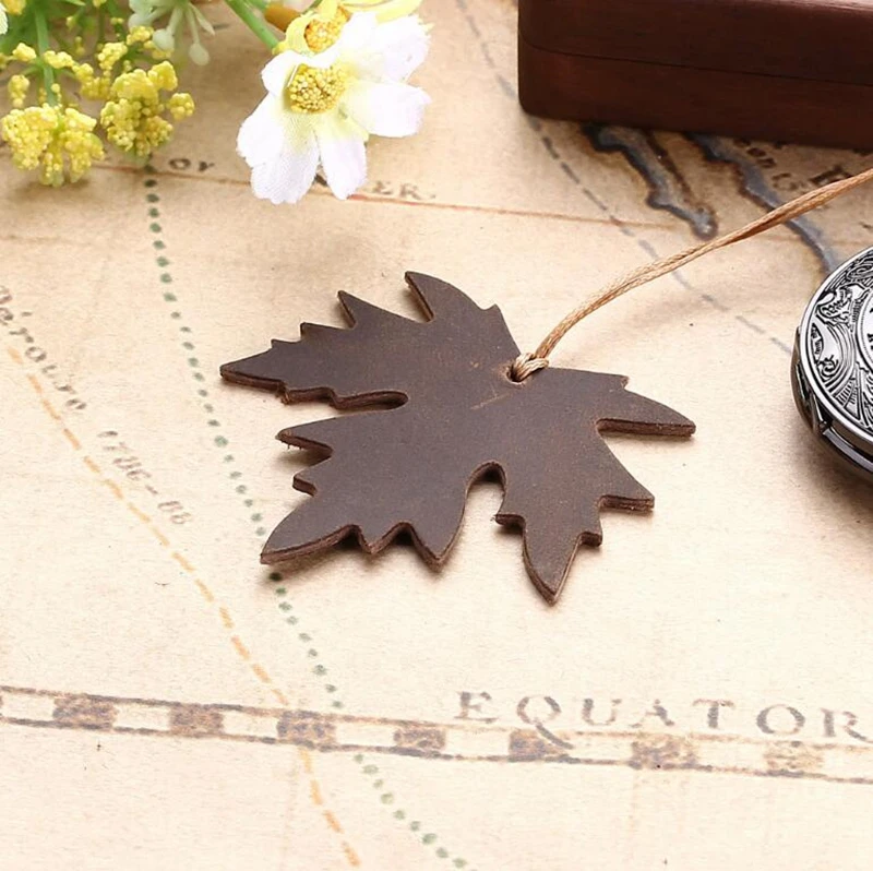 Dreamtop DTF276 maple leaf shape customized bookmarks for reader vintage real leather fashion bookmark for promotion