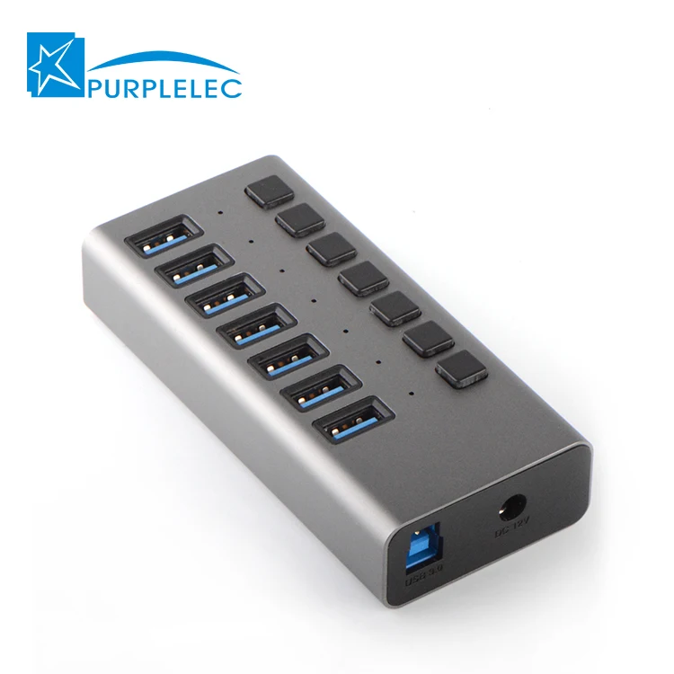 12V 3A Multiport USB Splitter Factory Price 7 Port USB 3.0 Hub with Individual Power Switches for Mac