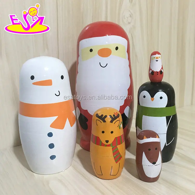 Customize Santa Claus matryoshka wooden christmas nesting dolls for children W06D105