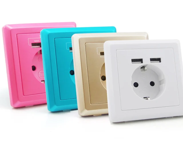 LEISHEN 16A Cheaper Price 86*86mm Electric Plug Dual USBA Schuko Wall Mount Socket For Germany France Italy Market
