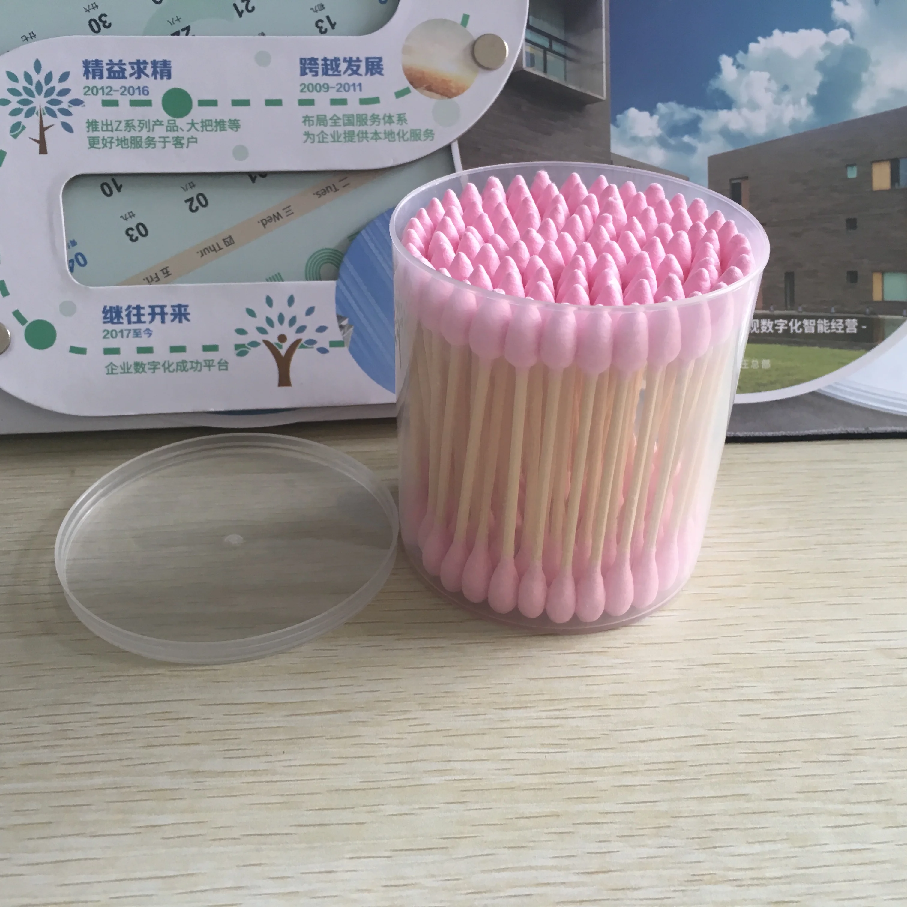 Pink style bamboo stick super big head cotton swabs/ q tips for tube cleaning