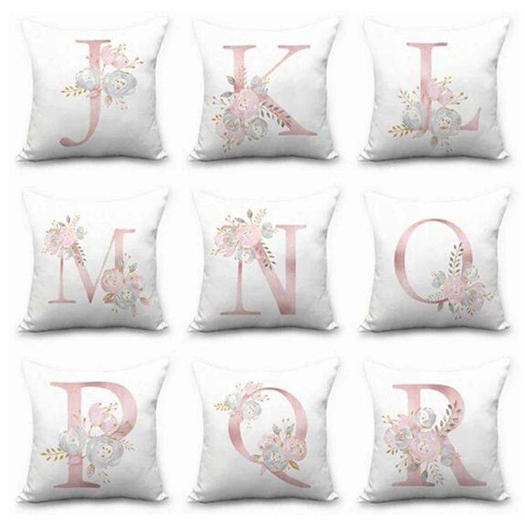 European style white square sofa cushion pillow pink letter decor pillow cushion