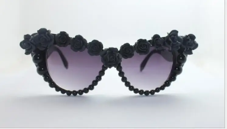 
Resin flower Sunglasses full frame cat eye resin rose rose half pearl flower sunglasses 