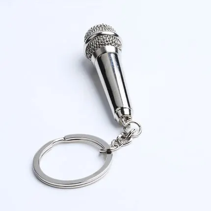 Plated Silver 3D Metal Microphone Shape Keychain