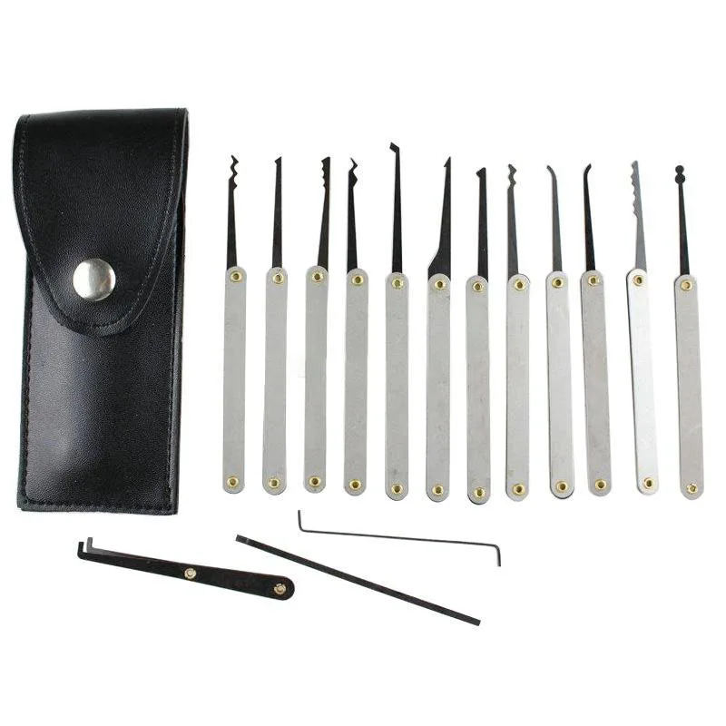 12pcs Lock Picks Sets Stainless Handles Removing Key Set Lockpick Locksmith Tools Lock Opener Unlock Door